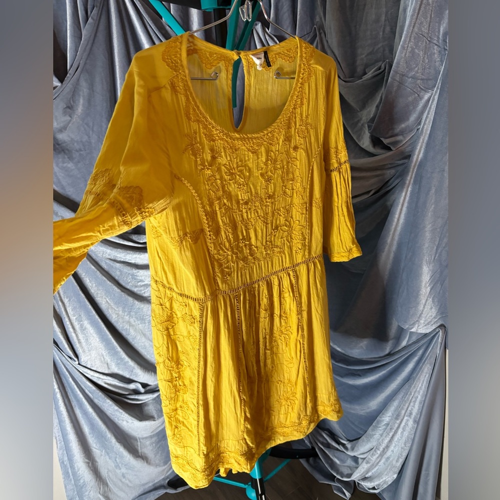 Anthropologie yellow lace boho mini dress size medium